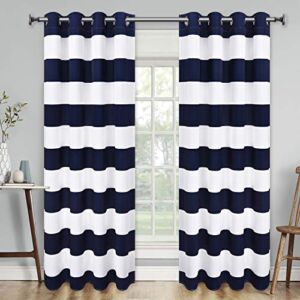 VERTKREA Stripe Window Curtain Striped Room Window Treatment Grommet Curtains 52 × 63 Inches Stripes Drapes for Bedroom Living Room Blue Set of 2 Panels
