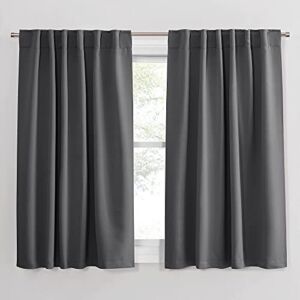 PONY DANCE Blackout Curtains for Bedroom – 54 Inches Long Curtain Drapes with Back Loops Rod Pocket Design Privacy Protect Energy Saving, 52 W x 54 L, Dark Gray, 1 Pair
