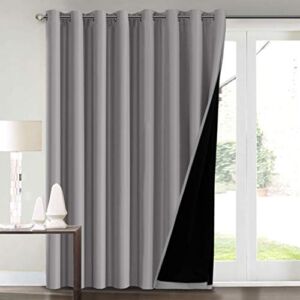 100% Blackout Curtains for Living Room Extra Wide Blackout Curtains for Patio Doors Double Layer Lined Drapes for Double Window Thermal Insulated Curtains/Draperis – Grey, 100″ x 96″