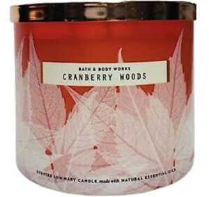 Bath & Body Works, White Barn 3-Wick Candle w/Essential Oils – 14.5 oz – 2021 Autumn! (Cranberry Woods)