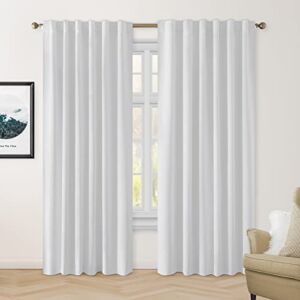 HOMEIDEAS Blackout Curtains 52 X 84 Inch Long Set of 2 Panels Greyish White Room Darkening Bedroom Curtains/Drapes, Thermal Insulated Pocket & Back Tab Window Curtains for Living Room