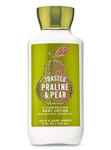 Bath and Body Works Toasted Praline & Pear Fall Traditions 24 hour Moisture Super Smooth Body Lotion with Shea Butter, Coconut Oil and Vitamin E 8 fl oz / 236 mL