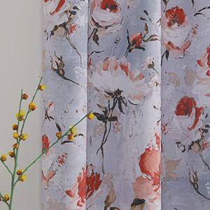 Floral Print Curtains for Living Room Vintage Floral Curtain Drapes 84 Inches Room Darkening Thermal Insulated Curtain Panels with Grommet, 2 Panels, 52 x 84 Inch, Grey and Coral