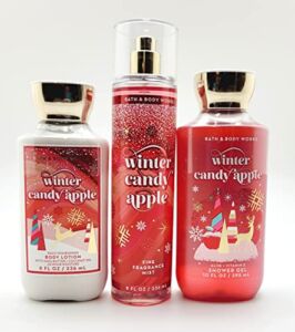 Bath & Body Works – Winter Candy Apple – 3 pc Bundle – Shower Gel – 10 fl oz, Fine Fragrance Mist – 8 fl oz and Daily Nourishing Body Lotion – 8 fl oz