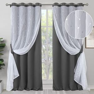 BGment Grey Bedroom Blackout Curtains 84 Inch with Sheer Overlay, Room Darkening Thermal Curtains Double Layer Window Drapes for Living Room Decor, 2 Panel Sets, 52 x 84 Inch, Dark Grey