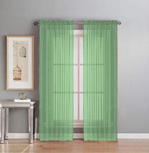 Interior Trends 2 Piece Fully Stitched Sheer Voile Window Panel Curtain Drape Set (84″ Long, Sage)