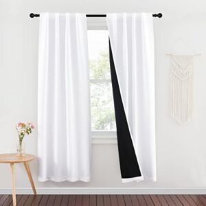 NICETOWN 100% Blackout Window Curtain Panels, Heat and Full Light Blocking Drapes with Black Liner, 72 Inches Drop Thermal Insulated Draperies for Studio (White, 2 Pieces, 37 inches Wide Each Panel)