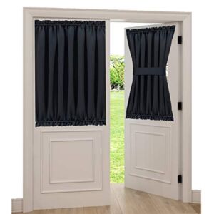Spring Garden Home Small Back Door Window Curtain Thermal Insulated Blackout Curtains Drapery Light Block Drapes with Bonus Tieback for French Doors, 1 Piece, W54 x L40 inches, Black