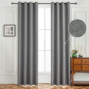 maxmill Blackout Curtains, Thermal Insulated Room Darkening Draperies, Grommets Window Treatment, Faux Linen Textured Heavy Weight Eyelet Curtain, Noise Reducing, Grey, 52 x 84 Inches, 2 Pieces