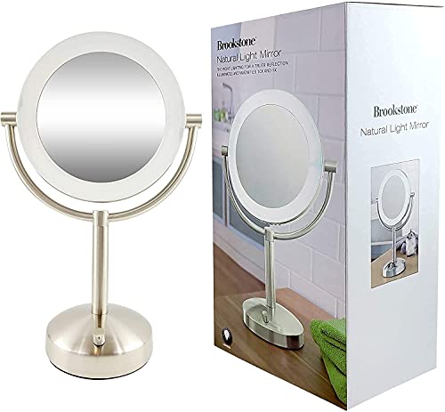 Tabletop LED Light Makeup Mirror, AC Adaptor, 10x/1x Magnification, Chrome Finish by Brookstone | The Storepaperoomates Retail Market - Fast Affordable Shopping