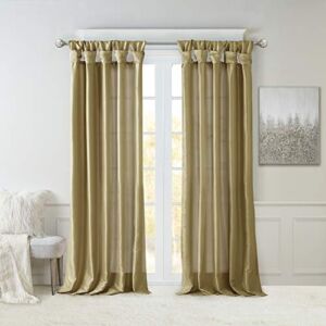 Madison Park Emilia Faux Silk Single Curtain with Privacy Lining, DIY Twist Tab Top, Window Drape for Living Room, Bedroom and Dorm, 50×108, Bronze Brown