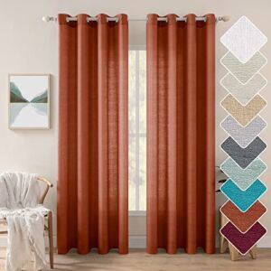 MIULEE Burnt Orange Linen Semi Sheer Curtains 2 Panels for Living Room Bedroom Light Filtering Privacy Window Curtains Farmhouse Linen Textured Grommet Voile Drapes Boho Fall Decor W 52 x L 96 inches