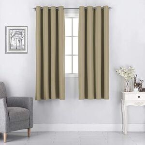 2 Panels 100% Blackout Curtains, Thermal Insulated Solid Grommet Top Room Darkening Curtains/Drapes (Taupe, 52″ W x 45″ L)