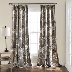 Lush Decor Botanical Garden Curtains Floral Bird Print Room Darkening Window Panel Drapes Set for Living, Dining, Bedroom (Pair), 84 in x 52, Gray, 2 Count