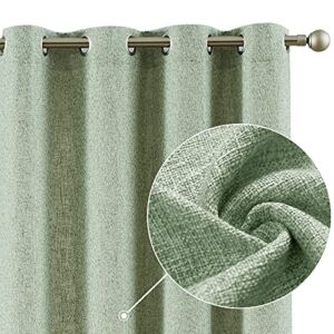 jinchan Linen Look Curtain Panels for Bedroom Heathered Green Textured Light Filtering Living Room Farmhouse Window Drapes 84 Inches Length 2 Panels