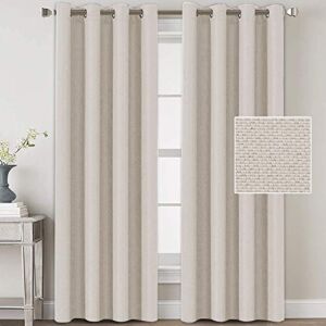 Linen Blackout Curtains 96 Inches Long for Bedroom/Living Room Thermal Insulated Grommet Curtain Drapes Primitive Textured Linen Burlap Effect Window Draperies 2 Panels – Ivory