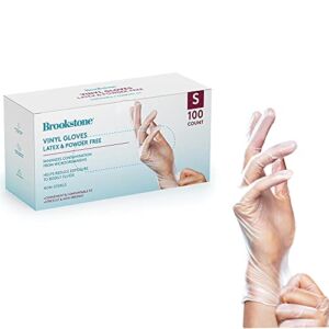 Brookstone Disposable Vinyl Gloves – Pack of 100 – Clear, Latex Free, Powder-Free, Tear Resistant – Multiple Sizes for Men, Women