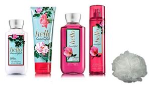 Bath & Body Works Hello Beautiful Gift Set – Body Lotion – Body Cream – Fragrance Mist & Shower Gel + FREE Sisal Sponge