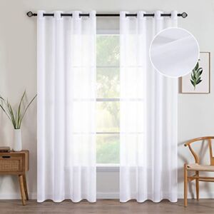MIULEE 2 Panels White Semi Sheer Window Curtains Elegant Decoration Grommet Top Window Voile Panels/Drapes/Treatment Linen Textured Panels for Bedroom Living Room (54X72 Inches)
