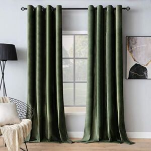 MIULEE Velvet Curtains Olive Green Elegant Grommet Curtains Thermal Insulated Soundproof Room Darkening Curtains / Drapes for Classical Living Room Bedroom Decor 52 x 96 Inch Set of 2