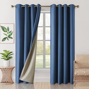 HOMEIDEAS 100% Blackout Curtains 2 Panels Faux Linen Curtains Royal Blue Room Darkening Curtains 52 X 84 Inches Thermal Insulated Grommet Window Curtains/Drapes with Liner for Living Room/Bedroom