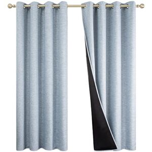 Amazon Brand – Pinzon Faux Linen Total Blackout Curtains Grommet Noise Reducing Panels with Black Backing Light Blue 52×74 Inch
