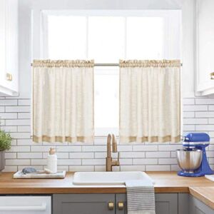 XWTEX Taupe Kitchen Tier Curtains Rod Pocket Linen Like Privacy Semi Sheer Drapes Half Window Curtain Panels for Bathroom, 1 Pair, 36″ L