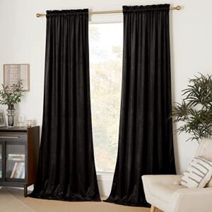 NICETOWN Black Velvet Curtain, Bedroom Velvet Blackout Curtain Panels, Solid Heavy Matt Drapes/Window Treatments for Bedroom, Boys Room (2 Panels, 84 inches Long)