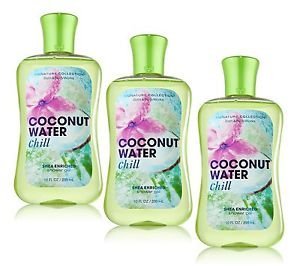Lot of 3 Bath & Body Works Signature Collection Coconut Water Chill Shea Enriched Shower Gel 10 Fl Oz Each (Coconut Water Chill)