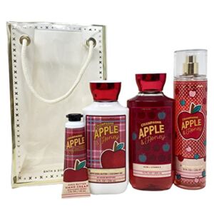 Bath and Body Works CHAMPAGNE APPLE & HONEY Gift Bag Set – Body lotion – Shower Gel and Fine Fragrance Mist Plus a Shea Butter Hand Cream arranged inside a transparent gift bag