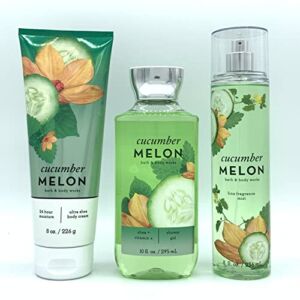 Bath & Body Works Cucumber Melon 3-Piece Bundle 8oz Body Cream, 10oz Shower Gel and 8oz Fine Fragrance Mist
