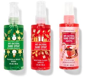 Bath & Body Works Twisted Peppermint, Vanilla Bean Noel, Winter Candy Apple – Value Pack Lot of 3 Hand Spray 3 oz Each