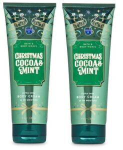Bath & Body Works CHRISTMAS COCOA & MINT 24 hr Moisture Ultra Shea Body Cream – Value Pack lot of 2 – Full Size, Green