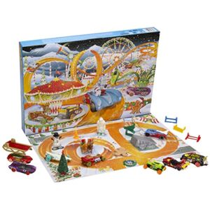 Hot Wheels Advent Calendar, 8 Hot Wheels Holiday-Themed Toy Cars Plus Assorted Accessories with Playmat, Gift & Toys for Kids 3 Years Old & Older