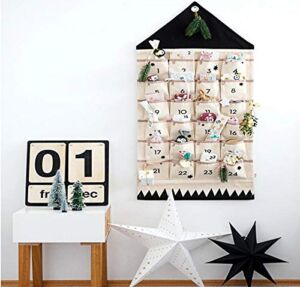 Hosmide Christmas Advent Calendars 24 Bags DIY Xmas Countdown Decorations Hanging Bag (Black)