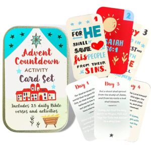 Religious Advent Calendar 2022 Activity Card Set, 25 Daily Bible Verses and Activities, Countdown to Christmas Sunday School Lessons for Children, 1 Pack