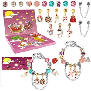 Advent Calendar 2022,Christmas Countdown Calendar ,24-Days Xmas Gifts Box for Kids, Diy Charm Bracelet Making Kit Includes 22 Exquisite Beads 2 Bracelet for Girls and Teens