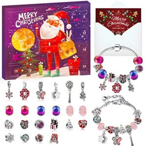 SUPER YIICOO Christmas Advent Calendar 2022 for Girls, Xmas Countdown Calendar, 24 Days Christmas Bracelet Gift Set, DIY Bracelet Making Kit for Women Kids with 22 Charm Beads, 2 Bracelets (Purple)