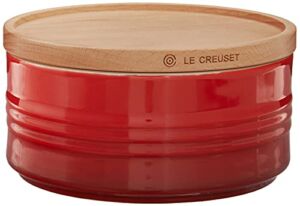 Le Creuset Stoneware Canister with Wood Lid, 23 oz. (5.5″ diameter), Cerise