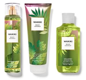 Bath & Body Works WAIKIKI BEACH COCONUT Trio Gift Set – Fine Fragrance Mist – Body Cream – Shower Gel – Full Size