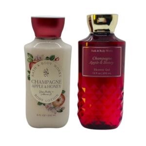 Bath and Body Works Gift Set of 10 oz Shower Gel and 8 oz Lotion (Champagne Apple & Honey)