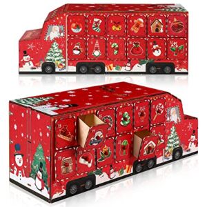 Christmas Wooden Advent Calendar Red Truck Advent Calendar Countdown to Christmas with 24 Storage Drawers Refillable Wooden Advent for Boys Girls Holiday Decoration