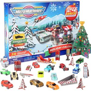 Micro Machines 2022 Holiday Christmas Advent Calendar for Boys, 25-Piece Set – Mini Cars w/ Race Track Playset – Collectible Miniature Vehicle Toy Gift for Kids – Ages 4+