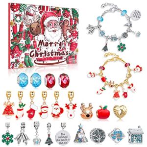 2022 Advent Calendar Christmas Gift Bracelets for Girls 24 Days Xmas Countdown Calendar DIY Jewelry Making Kit Gift 22 Charm Beads 2 Bracelets for Kids Teens Beauty Women