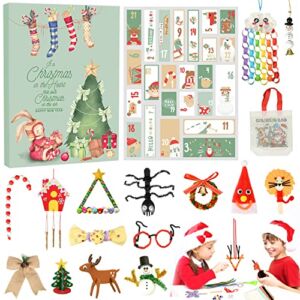 MOVINPE DIY Arts & Crafts Advent Calendar for Kids 2022 Christmas Include Instructions, 24 Fun Creative Christmas Handmade Ornaments Tree Decorations , Surprise Gift for Kids Girls Teens Boys
