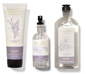 Bath and Body Works Aromatherapy CEDARWOOD VANILLA Gift Set – Body Cream – Body Wash and Pillow Mist – Bath & Body Set – Full Size
