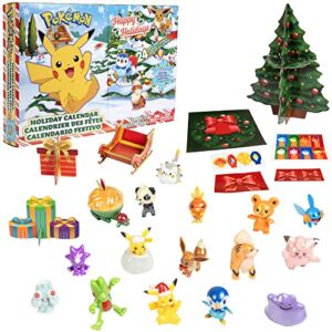 Pokemon 2022 Holiday Advent Calendar for Kids, 24 Piece Gift Playset – Set Includes Pikachu, Eevee, Jigglypuff and More – 16 Toy Character Figures & 8 Christmas Accessories – Ages 4+