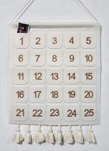 Felt Advent Calendar with Pockets (16” x 20”), Cream Christmas Calendar Countdown – Gold Embroider Numbers Photo Advent Calendar w/ 25 Small Pockets – Advent Calendars for Kids Chocolate & Candy