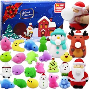 Advent Calendar 2022 for Kids, Christmas Calendar Countdown Toys with 24PCS Various Cute Relief Stress Toys, 3 Pinch to Bubble Toys & 21 Mochi Squishy Toys, Christmas Gift for Boys Girls