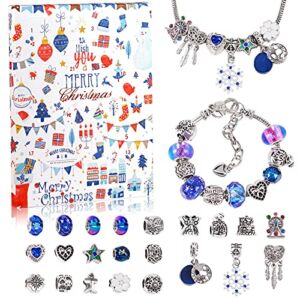 Lorfancy Christmas Advent Calendar 2022 Kids Girls 24 Days Countdown Calendar Toddler DIY Bead Charms Bracelet Necklace Jewelry Set Blue